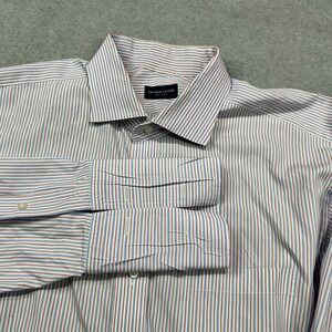 Proper Cloth Shirt Mens Extra Large Etcheverry Blue Stripes Flip Cuff Poplin